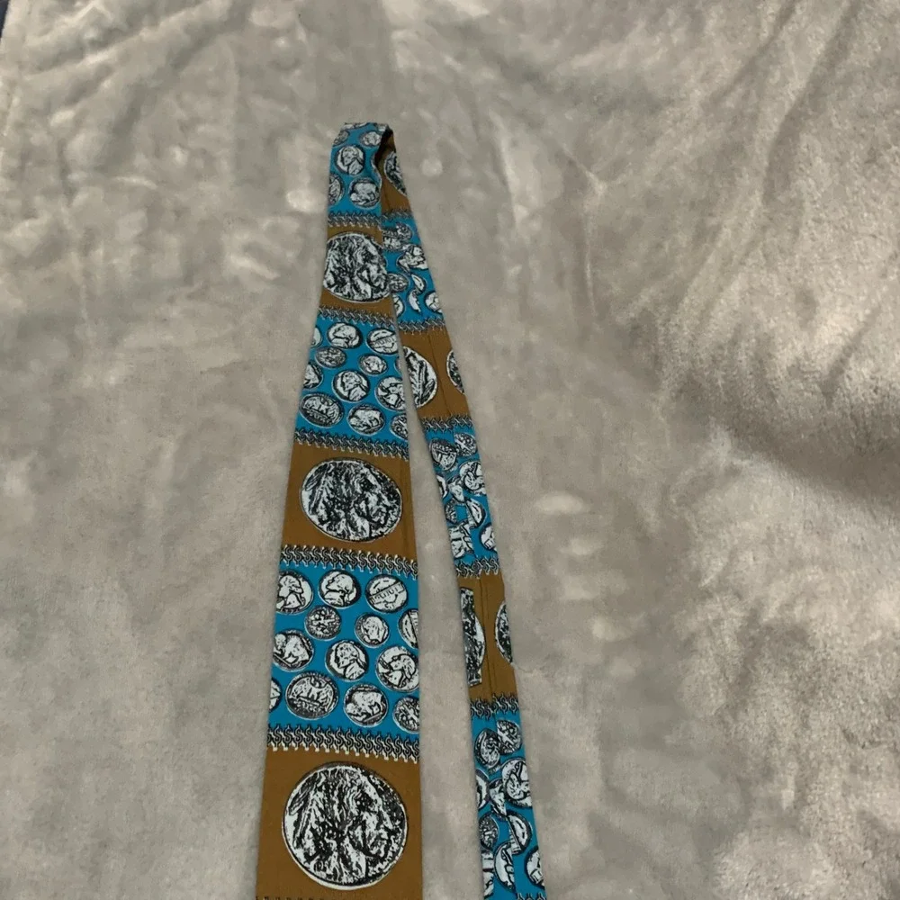 Vintage Rooster Jacob Reeds Sons Cotton Tie Blue Brown Buffalo Nickel Coin Print